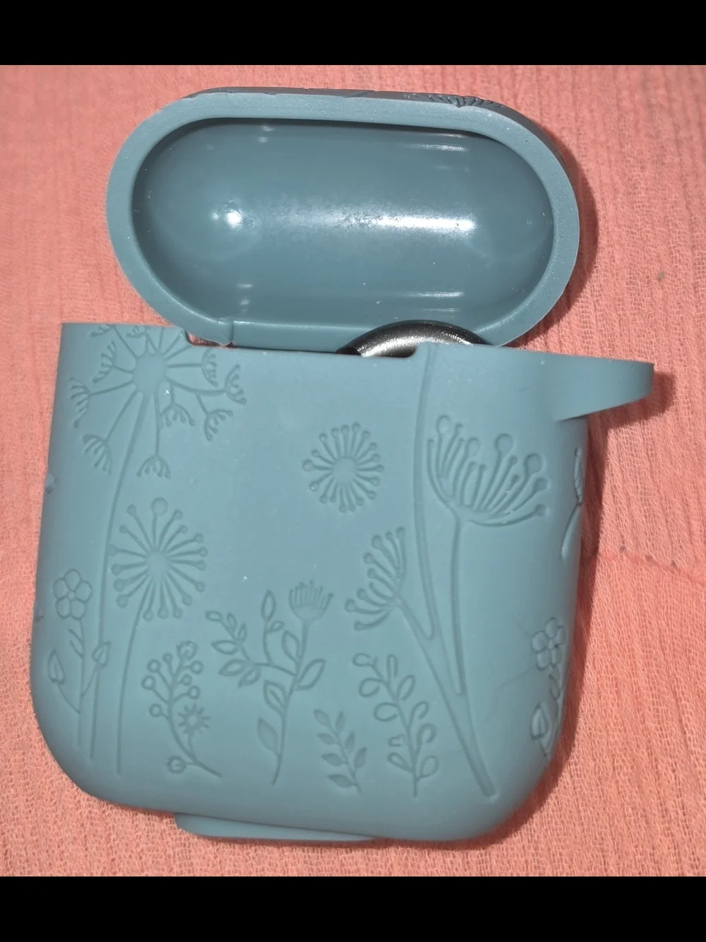 Engraved Silicone Floral Protective Case for Wireless Earbuds - Teal